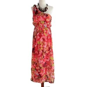NWT New Lara G Floral Silk Blend One Shoulder Dress Made In Italy